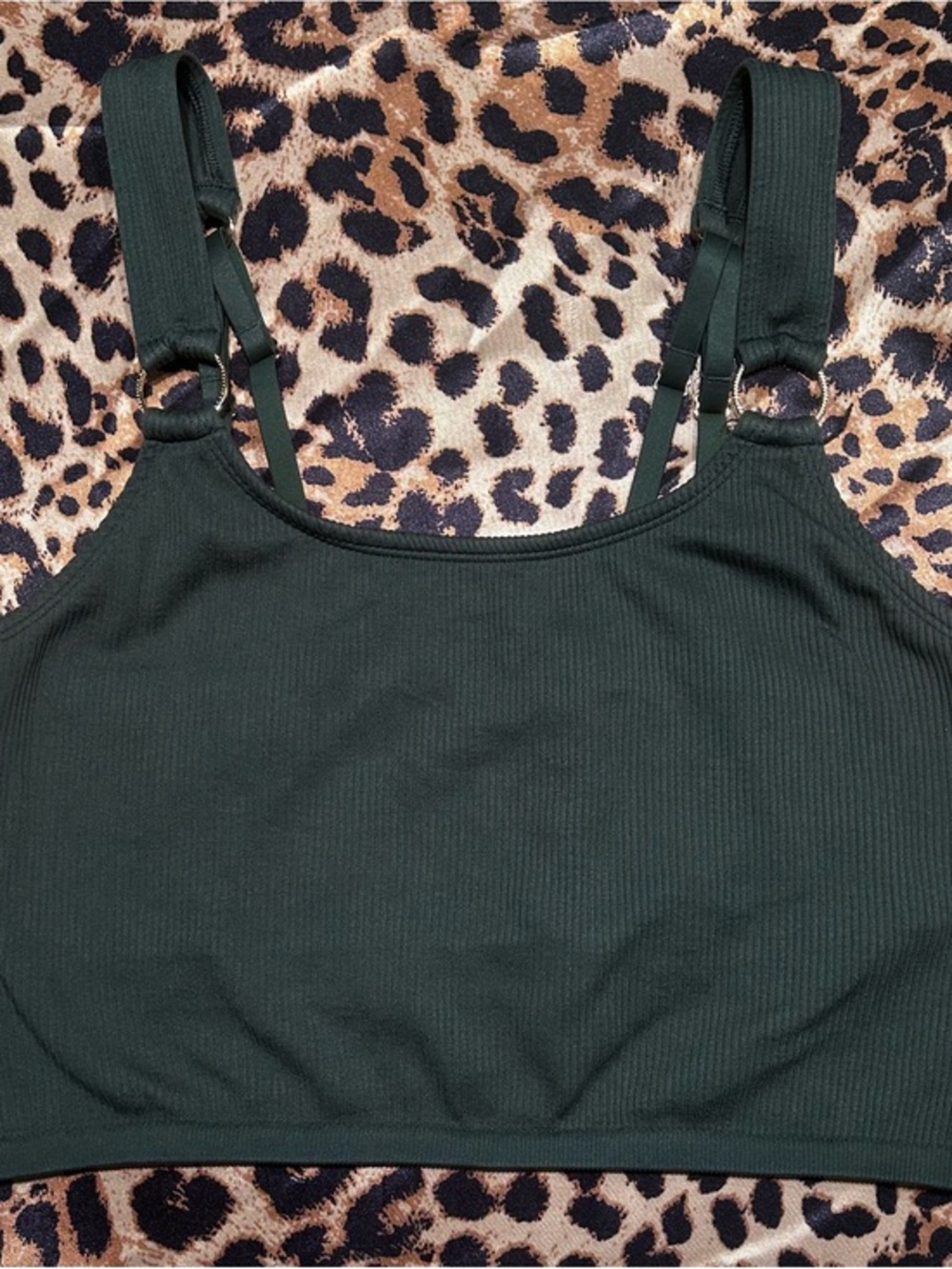 Aerie Dark Green Seamless Bralette Top with Gold O-Rings Details